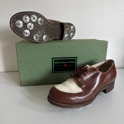 Винтажные туфли для гольфа 1950-х Abercrombie and Fitch / шипы с оригинальной коробкой - двухцветные - Изображение 1 из 4