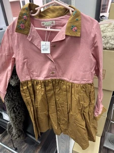 Abito Fatine bambina Bonpoint nuovo con etichette manica lunga camicia con bottoni stile rosa marrone 8 - Foto 1 di 3