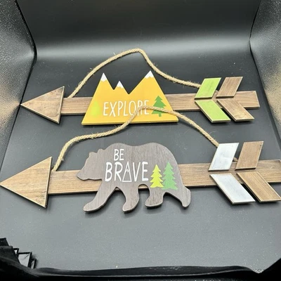 Деревянные висячие стрелы Explore And Be Brave для комнаты мальчиков длина 19 дюймов каждая - Изображение 1 из 3