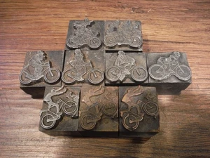 Letterpress Woodcut 9 Printing Block Which on bike Halloween other bike blocks - Picture 1 of 10