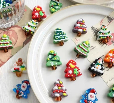 10 piezas Pintura Hecha a Mano Vidrio Murano Navidad Árbol de Navidad 20*25mm Para Judíos Hágalo Usted Mismo Foto 1 de 3