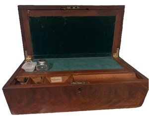 Slope desk Antique Campaign Writing document box chest Travel wooden WHEELER - Picture 1 of 12