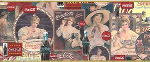 Vintage Collectible Coca Cola Coke Victorian Ladies Gold Trim Wall paper Border - Picture 1 of 2