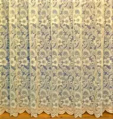 Sarah Floral Cream Cotton Look Window Door Lace Net Curtain Sold by the Metre - Image 1 of 2