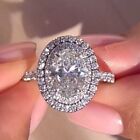 2.40Ctw Oval Cut Moissanite Double Halo Engagement Ring In 14K White Gold Plated