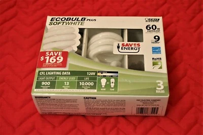 Feit Electric Ecobulb Plus ~ 60w equivalent ~ Soft White ~ Package of 2 ~ New - Image 1 of 2