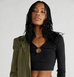 Neu Free People Boho Cropped Ring Cut Off Schwarz Sexy Top Gr. M - Bild 1 von 6