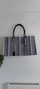 River Island Black Stripe Canvas Shopper Tote Bag BNWT Summer Holiday  Casual - Picture 1 of 7
