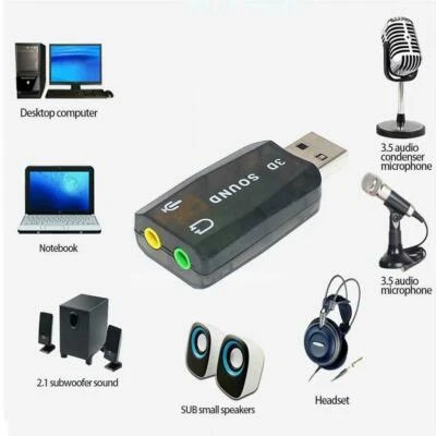 Stereo Headset 5.1 USB To 3.5mm Headphone Jack 3D Mic Audio Sound Adapter - Bild 1 von 4