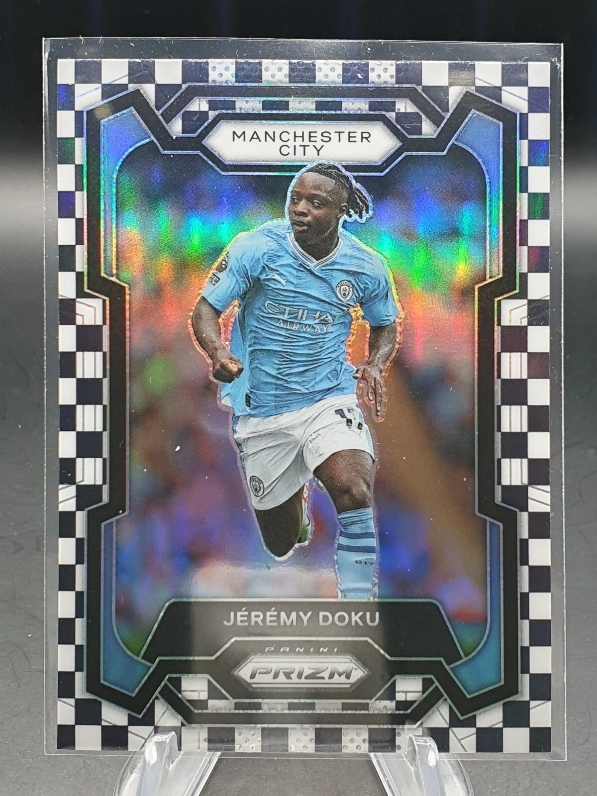 2023-24 Panini Prizm Premier League Soccer Jeremy Doku Black White Checker
