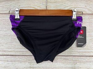 TYR Swim Brief Mens Size 28 Black Purple HydraRacer Swim Briefs UPF 50+ New $44 