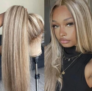 Parrucche capelli umani 100% pizzo davanti frassino marrone con riflessi biondo dorato - Foto 1 di 9