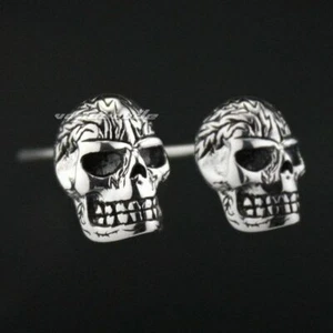 Fire Skull 925 Sterling Silver Stud Earrings Biker Punk Jewellery 8M008C - Picture 1 of 8