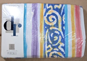 Dan River Twin Sheet Set Percale No-Iron MARINA Retro Blues Purple Vintage 80s - Picture 1 of 13