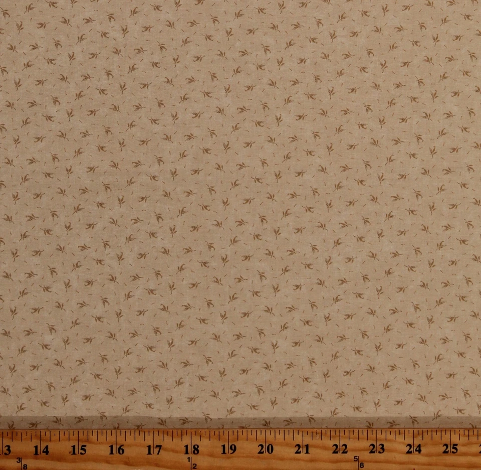 Cotton Kansas Troubles Flowers Floral Leaves Tan Fabric Print by Yard D185.27 - Image 1 of 1