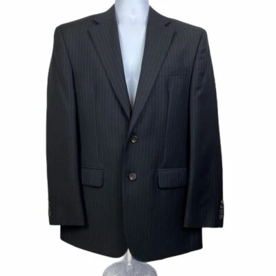 Chaps 100% Wool Suit Coat Blazer Jacket Men's 38R Black Pinstripe 2-Button  - Image 1 of 4