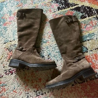$600 LA CANDIENNE GOLDEY SUEDE BOOT STONE BROWN BUCKLES KNEE high size 8 - Image 1 of 4
