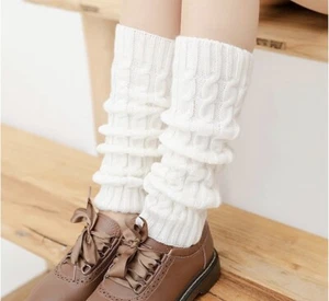 (012) Ladies Winter Warm Leg Warmers Women Cable Knit Knitted Crochet Long Socks - Picture 1 of 7