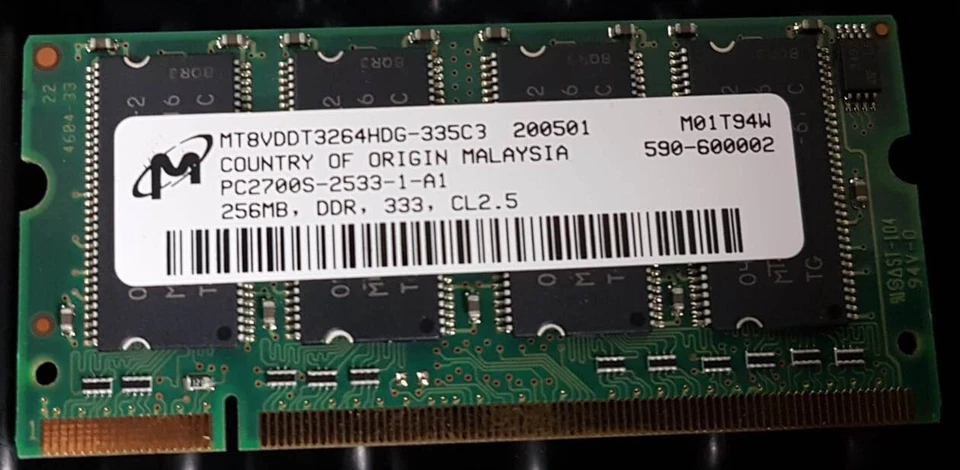 MICRON 256MB PC2700 333MHZ DDR1 LAPTOP RAM MEMORY SO-DIMM MT8VDDT3264HDG-335C3 - Image 1 of 1