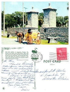 Old City Gates, St. Augustine, FL Vintage Chrome PC Posted 1954 - Picture 1 of 1