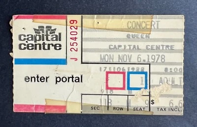 1978 Queen Concert Ticket Stub 11/6/78 - Jazz Tour - Capital Centre Landover MD. - Image 1 of 2