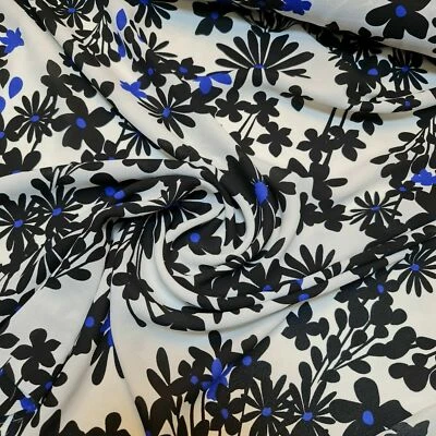 Floral White Crepe Fabric Dress Craft Drape Costume Material 58" By the Meter - Image 1 of 4