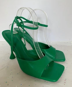 Zara Kelly Green Square Toe Y2K Ankle Strap Sandals Spool Heel  Size 42 or US 11 - Picture 1 of 9