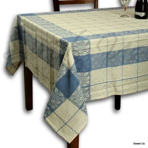 Tovaglia floreale Jacquard foglia di bacca cotone quadrata 60x60 lino blu beige - Foto 1 di 3
