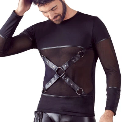 Sexy Herren Shirt M L XL langarm mit Harness Männer Longsleeve Club Party "Eric"