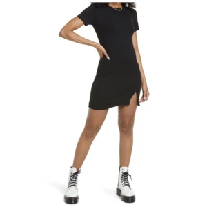 BP Front Slit Rib T Shirt Dress Black - Picture 1 of 10