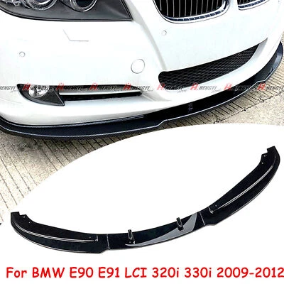 Für 2009-2012 BMW 3er E90 E91 LCI 320i 330i Front Spoiler Lippe Schwarz Glanz - Bild 1 von 4