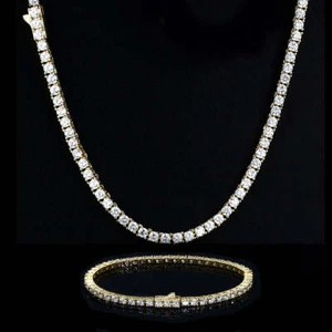 Unisex 1 Row CZ Tennis Bracelet Chain Set Stainless Steel ANTI Tarnish 3MM 4MM - Picture 1 of 10