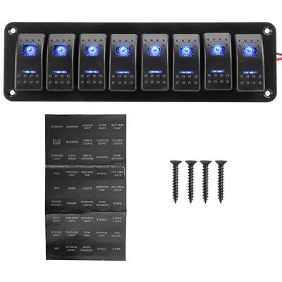 Interruptor balancim barco 12-24V 8 gangues painel interruptor alternador barco iate LED azul - Imagem 1 de 4