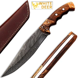 White Deer Exclusive Damascus Steel Bowie Knife With Rose Wood & Limited Edition - Picture 1 of 7