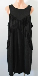 City Chic Dress Womens Plus Small Black Shift Mock Suede Fringe Sleeveless - Picture 1 of 7