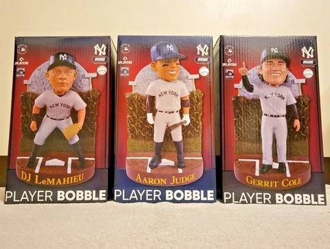 DJ LeMahieu Aaron Judge Gerrit Cole New York Yankees Dyersville Bobblehead Set Cover