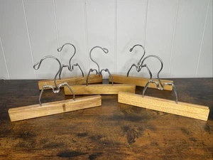 Lot of 5 Vintage Wooden Pants Hangers Skirt Slacks Metal Clamps Wood Hanger - Picture 1 of 5