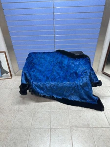 Luxury Blue Lynx Fur Throw 100% Real Lynx Blanket Genuine Bedspread Fox Outline - Picture 1 of 6