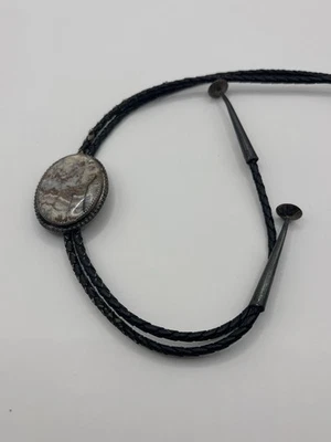 Corbata vintage de plata esterlina de encaje loco ágata bolo vaquero occidental cuero de rodeo Foto 1 de 4