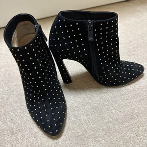 Christian Louboutin Studded Black Suede Boots Pointed Toe Heels Size 34 US 4 - Picture 1 of 12
