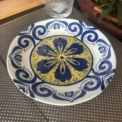 Plato de Cena Córdoba by Anthropologie Cerámica Azul Amarillo Plato Floral Foto 1 de 4