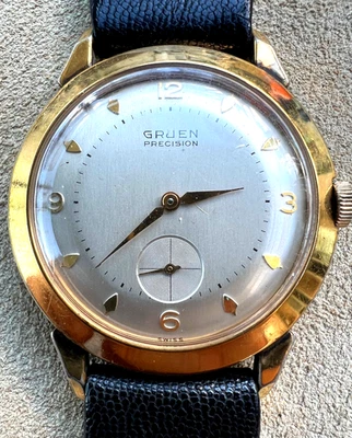 Reloj de pulsera Gruen Precision vintage de gran tamaño 35 mm x 44 mm relleno de oro acero funciona Foto 1 de 4