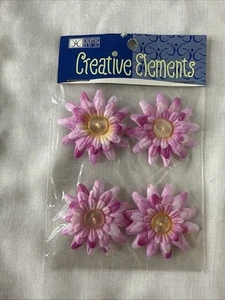 Buttons With Fuchsia Fabric Flowers, Pack Of 4 - Picture 1 of 2