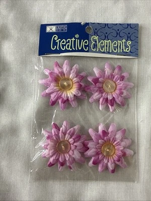 Buttons With Fuchsia Fabric Flowers, Pack Of 4 - Image 1 of 2