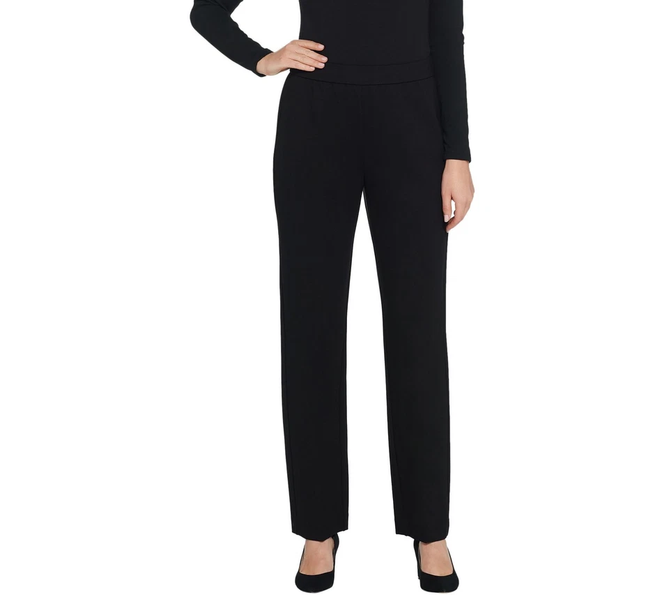 Susan Graver Petite Ponte Knit Straight-Leg Pull-On Pants Black XS New - Image 1 of 1