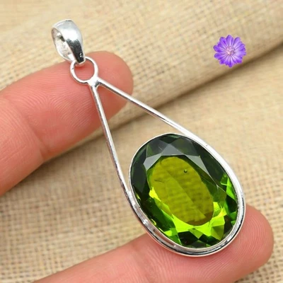 Peridot Gemstone Handmade 925 Sterling Silver Jewelry Pendant Gift For Wife - Image 1 of 3