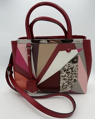 FENDI Red / Multicolor Mixed Media Small 2Jours Marquery Geometric Tote RARE - Image 1 of 4