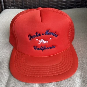 Vintage 1980’s Santa Monica Pier California Trucker Baseball Hat Cap Red Foam - Bild 1 von 10