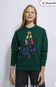 BNWT George ASDA Green Fa La La Xmas Tree Sequin Light Up Sweatshirt *Size M* - Picture 1 of 5