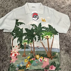 Pokemon Center Exclusive Tropical Pikachu Squirtle Charmander Button Down Large - Picture 1 of 16